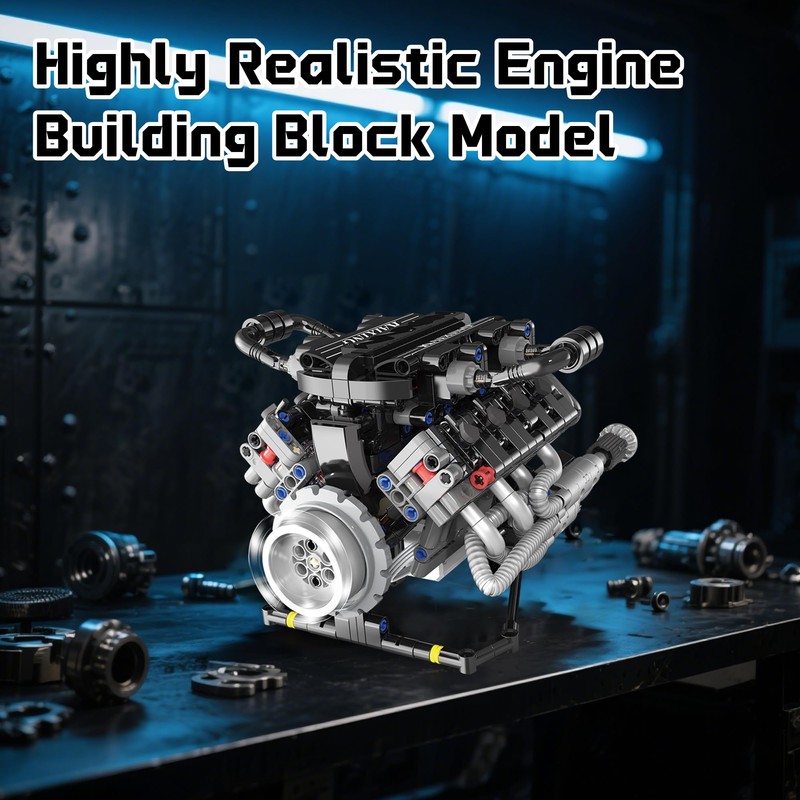 BrixVibe V8 Mini Engine Model Kit That Runs Building Sets