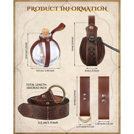 Sweetude 6 Pcs Renaissance Belt Accessories Medieval Viking Belt Potion Bottles Leather Pouch Skirt Hikes(Brown,Vintage Style)