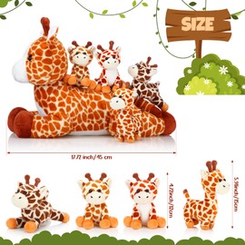 Honoson 5 Pcs Giraffe Stuffed Animals Set 18'' Large Mommy Giraffe Plush with 4 Cute Baby Zippered Tummy Soft Gift for Boy Girl Birthday Graduation Favor Forest Party(Grovel)