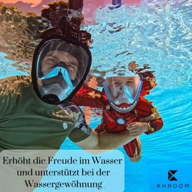 Khroom CO2 Safe Snorkel Mask for Children from 3 Years | Tested by TÜV Rheinland | Full Face Mask for Snorkelling - Seaview Kids | Full Mask Diving Goggles Diving Mask (Shark Black)