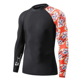 HUGE SPORTS Men's Splice UV Sun Protection UPF 50+ Skins Rash Guard Long Sleeves(Bee Together, S)