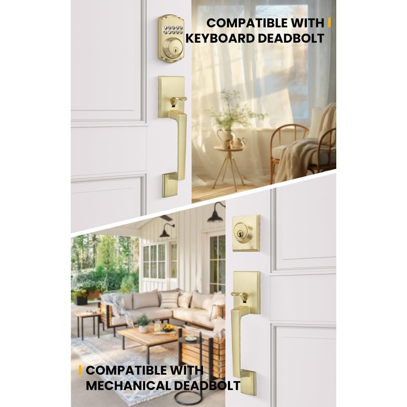 goldenwarm Gold Front Door Handle, Entry Door Handle and Reversible