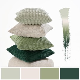 MIULEE Pack of 4 Corduroy Cushion Covers Square Soft Pilllow Covers 45x45 cm 18x18 inch Boho Decoration Throw Pillowcase with Invisible Zipper for Living Room Sofa Bedroom Green Series