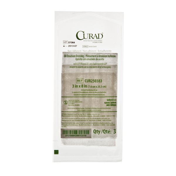 Curad Oil Emulsion Gauze Dressing, Sterile, 3" x 8" (Pack of 3)