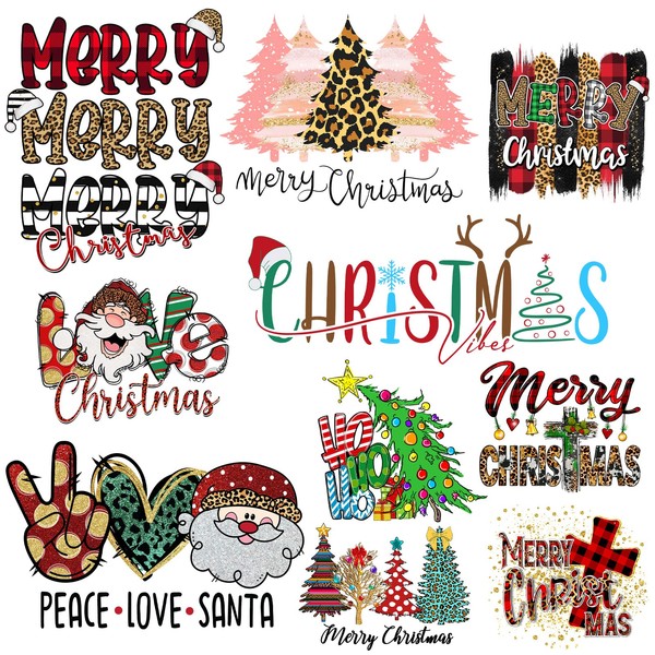 AMONEYLS Christmas Tree Santa Iron On Decals Letters Merry Christmas