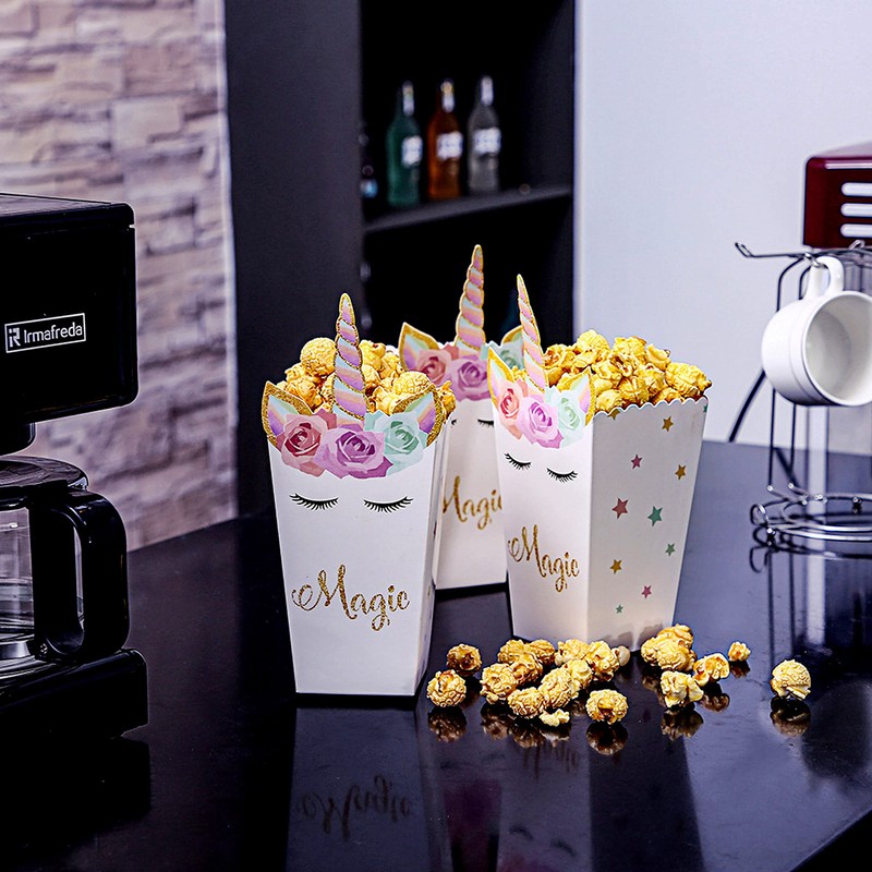 INHEMING Pack of 12 Unicorn Popcorn Boxes, Cardboard Candy Snack