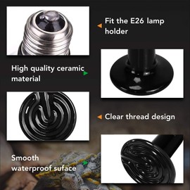 Simple Deluxe 150W Ceramic Heat Emitter Reptile Heat Lamp Bulb No Light Emitting Brooder Coop Heater for Amphibian Pet Terrarium Chameleon Lizards Snakes & Incubating Chicken, Black, 4 Pack