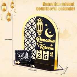 Ramadan Calendar, Acrylic Ramadan 30-Day Countdown Calendar 2025 Ramadan Advent Calendar for Home Muslim Festival Eid Mubarak Table Decoration Family Party Accessories (Black, Gold)