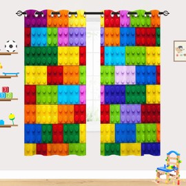YUANZU Nursery Curtains - Kids Boys Girls Eyelet Blackout Colorful Cubes Blocks 3D Print Pattern Thermal Insulated Room Darkening Window Drapes for Baby Bedroom Playroom 2 Panels W75cm x D166cm