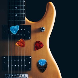 Aruiteng Guitar Picks,40 Pcs Guitar Plectrums Celluloid Pick Guitar/Electric Guitar/Bass/Ukulele including 0.46mm 0.71mm 0.96mm (Colorful Celluloid Guitar Picks)