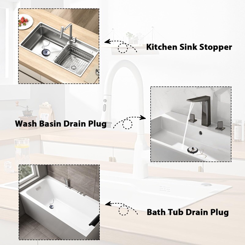 Pack of 2 Drain Plugs, 40-45 mm Sink Plug, Sink