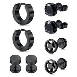 Crdifu Black Earring Studs for Men Women Stainless Steel Diamond Fake Plugs Mens Huggie Earring Hoop