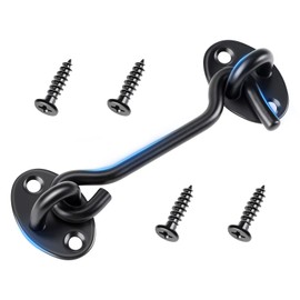 4 Inch Black Stainless Hook and Eye Latch for Door | Rust Resistant Metal Heavy Barn Door Lock with Mounting Screws for Security and Privacy for Home Window Cabin Hook Sliding Door Bedroom Use