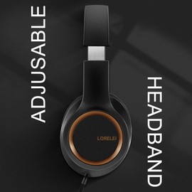 LORELEI X8 Auriculares con cable con micrófono con línea de nailon sin enredos de 1.45 m y enchufe de 3.5 mm, ligeros, plegables y portátiles para smartphone, tablet, computadora, MP3/4 (negro-dorado)