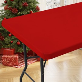 Moosfor Spandex Picnic Table Cloth, Elastic Fitted Tablecloths for 6 Foot Rectangle Tables, Stretch Washable Patio Table Cover for Outdoor, Camping, Christmas & New Year Parties (Red, 30"x72")
