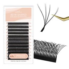NATUHANA Eyelash Extensions 0.07 C Curl 9-15mm WW Shaped Clover Classic Easy Fan Permanent Volume Lash Extensions Automatic Blooming Flower Lash,Professional Supplies for Lash Techs(4D,0.07-C,9-15 Mix)