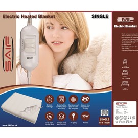 Electric Blanket Heated SINGLE Under Bed Comfort Detachable Controller with 3 Heat Settings Polyester White Super Cosy Washable Fleece Heated Blanket Throws Pad Coverlet Mantle (140x70cm)
