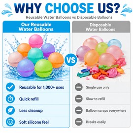 12 Pack Reusable Water Balloons – Soft Silicone Refillable Water Balls for Pool, Beach, Backyard, Summer Parties & Outdoor Water Games