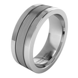 Super Heavy Tungsten Carbide 8mm Wedding Band for Men Flat Court Shape Brushed Center Polished Sides Two Grooves (Y)