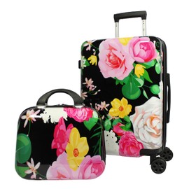 World Traveler VentureX Airline Approved Luggage – Lightweight Hardside Suitcase with Spinner Wheels, Peonies, 2-Piece Carry-On Set