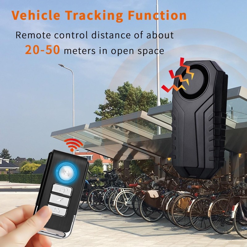 QUMOX 113dB Bike Alarm with Wireless Vibration Motion Sensor, Waterproof