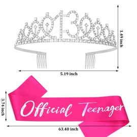 Semato 13th Birthday Decorations for Girls Hot Pink 13th Birthday Sash and Tiara Kit 13th Birthday Gifts for Girls
