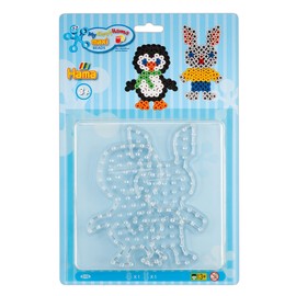 Hama Perlen 8106 Pin Plates Set of 2 for Maxi Iron-On Beads with Diameter 10 mm, Penguin and Rabbit Motifs in Transparent, Creative Craft Fun for Children and Teenagers