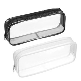 ZEYIYER Pack of 2 Cosmetic Bags Transparent with Zip, Clear Makeup Bag, PVC Waterproof Makeup Brush Cases for Travel, Toiletries (Black, White), transparent