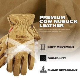 KameLo Premium Cowhide Nubuck Leather Outdoor Camping Multipurpose Rigger Utility Safety Gloves with Cotton Lining KC Certified (LIBERO) (Medium)