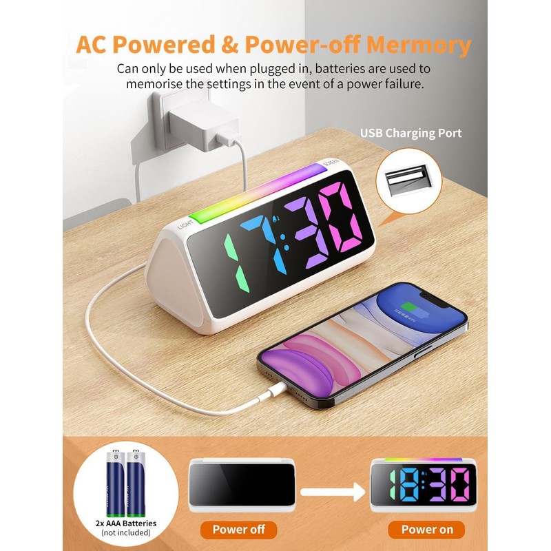 Ohamtes Digital Alarm Clock，Bedside Clocks with RGB Night Light, Large
