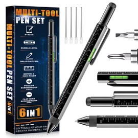 Cool Gifts For Men Woman, 6 IN 1 Multitool Pen For Him Father Grandpa Husband Boyfriend, Unique Multi Tool Gadget Stocking Stuffers Gifts From Daughter Wife Son (Black)