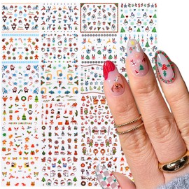 24 Sheets Christmas Nail Stickers Decals Snowflake Snowman Nail Art Supplies Winter Xmas Nail Art Designs 3D Self Adhesive Santa Claus Nail Art Stickers for Women DIY Acrylic Nail Decorations