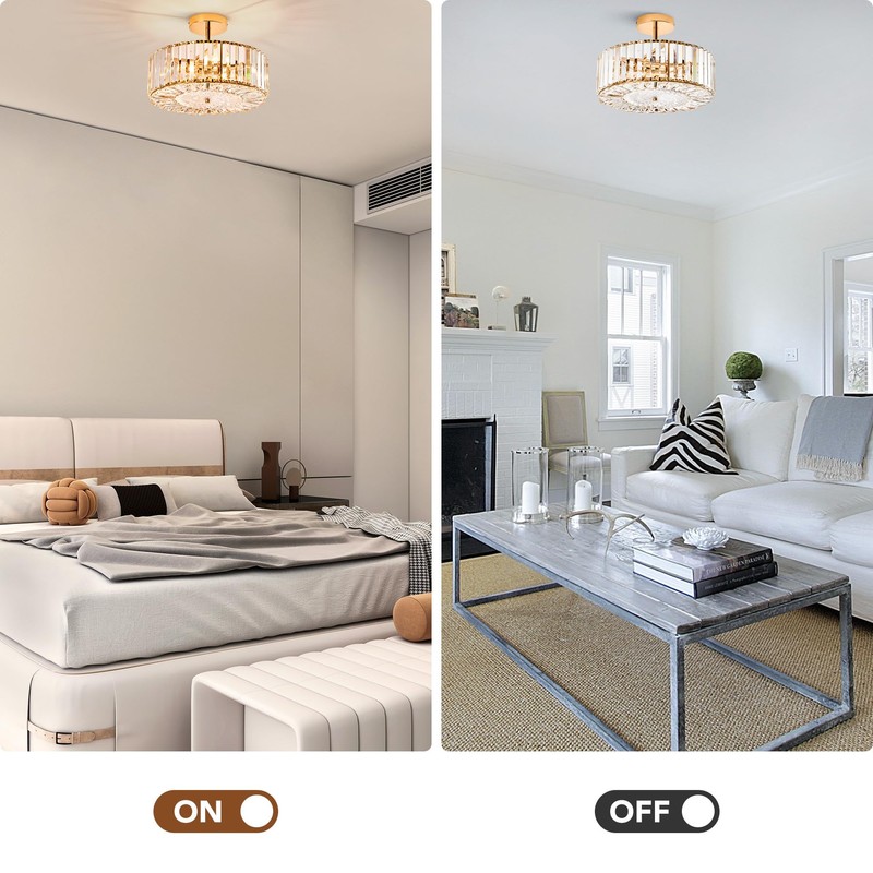 VONLUCE Crystal Light Fixture, Modern Semi Flush Mount Ceiling Light,