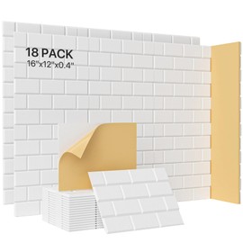 Upgraded Soundproof Wall Panels, Kuchoow Sound Proof Foam Panels for Walls, 18 Pack Brick Acoustic Panels Sound Absorbing 16''X12''X0.4'' Self-Adhesive Sound Panels, Sound Absorbing Panel 23ft², White