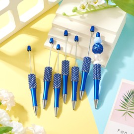 Bestewelry 10 pcs Plastic Beadable Pens Shaft Rhinestone Ballpoint Pen Black Ink Rollerball Pen for Pen Decoration Office School Supplies, Blue