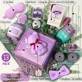 Lavender Get Well Soon Gift Baskets for Women 13pcs Self Care Package for Sick Friend Mom Sister, Get Well Gifts for Women after Surgery Speedy Recovery Feel Better Thinking of You Gift w/Dried flower