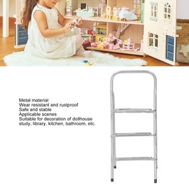 JTLB 1/12 Miniature Step Ladder Metal Delicate Texture Mini 3 Step Ladder for Dollhouse Furniture Accessories (Silver)