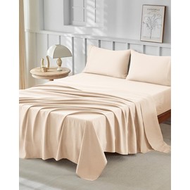 Tokokimo Extra Deep Pocket Queen Sheets Set - 4 Piece Ultra Soft Microfiber Bedding Set, Hotel Luxury Queen Size Fitted Sheet with Double Side Pocket - Wrinkle Free, Fade, Breathable (Queen, Beige)