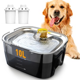 lesotc Dog Water Fountain Stainless Steel, 2.6 Gallon/10L Pet Water Fountain Cat Water Fountain Dog Water Bowl Dispenser for Large Dogs & Multi Pets, Ultra-Quiet, Smart Pump, Easy to Clean
