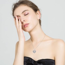 KINGWHYTE Love Heart Locket Necklace That Holds Picture S925 Sterling Silver Rose Flower Necklace I Love You Forever Engraved Photo Locket Necklace Jewelry Gifts for Women Mom Girls