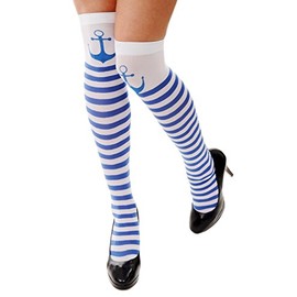 DRESS ME UP - W-034 Carnival Fancy Dress Stockings Overknee Stockings Blue White Striped Anchor Sailor Bride Sailor Z178