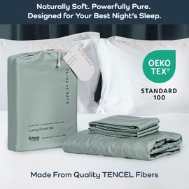 Olive + Crate Tencel Eucalyptus Cooling Duvet Cover Set- Hypoallergenic, Lyocell Tencel Duvet Cover - Soft, Temperature Regulating with Hidden Button Closure & Corner Ties - King Size [Eucalyptus]