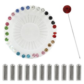 Hordion 30Pcs Muslim Hijab Pins with Safty Caps, 2 Inch Colorful Crystal Head Pins Scarves Pins Sewing Brooch Pin for Women (10 Color)