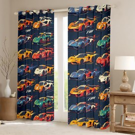 Feelyou Race Car Curtains for Living Room (2 Panels, 38 x 54 Inch) Speed Sports Car 30%-50% Room Darkening Blackout Curtain Room Extreme Sports Decorative Darkening Dreapes Navy Blue Window Treatments