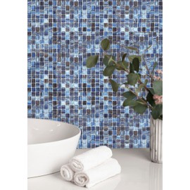 CASAPALACE Glass Mosaic Tiles Backsplash, 12” x 12” Light Blue Backsplash Tile for Kitchen Bathroom Swimming Pool Shower Wall (8 Sheets, 8 sq.ft)