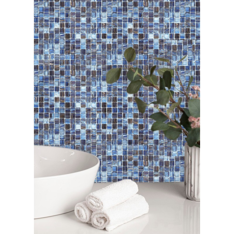 CASAPALACE Glass Mosaic Tiles Backsplash, 12” x 12” Light Blue
