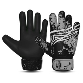 SAWANS Goalkeeper Gloves for Kids Boys Football Youth Soccer Goal Keeping Goalie Protection Double Wrist Finger Support Grip Padded Palm Anti Slip (Black Grey, Size 3 suitable for 4 to 5 year old)