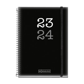Miquelrius - School Planner 23-24, September 2023 to August 2024, 12 Months, Size 11.7 x 17.4 cm, Day to a View, Black, Spanish-English