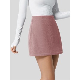 Wenrine Womens Corduroy Mini Skirt High Waisted Basic Casual A-line Short Pencil Skirts Pink
