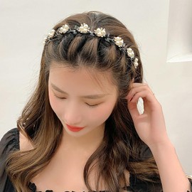 Headband Faux Pearl Small Clips Headband Non-Slip Bangs Clip Hair Hoop Hair Accessories (Black, One size)
